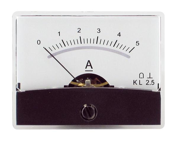 Ampèremètre analogique de tableau 5a cc / 60 x 47mm avec miroir classe 2,5