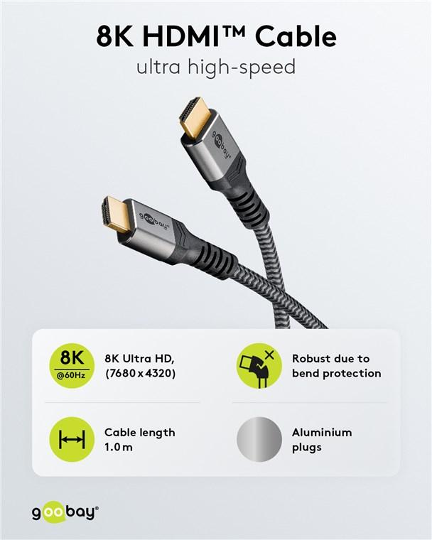 Cable hdmi 2.1 ultra haute vitesse 8k@60hz / plaqué or / 1.00 m