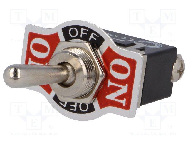 Inter a levier  unipolaire on-off-on 10a 250v sortie cosses Ø12.2mm