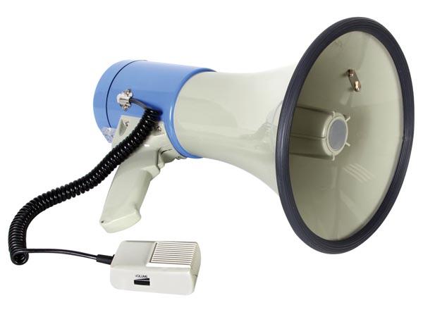 Mégaphone puissant avec bandoulière / sirène-sifflet / micro anti-larsen / 25w portée: 300-500 m