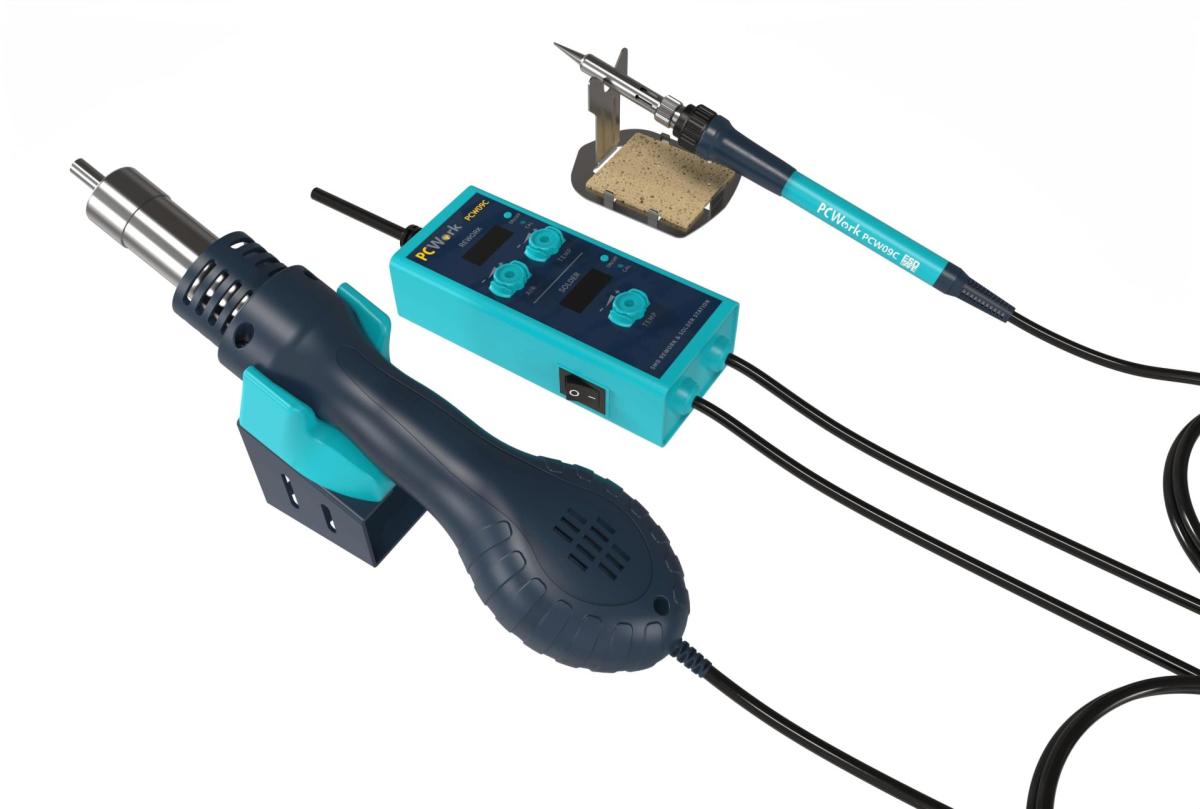 Station de soudage + fer à air chaud pcwork / 650w / 2 canaux / 100°c à 500°c
