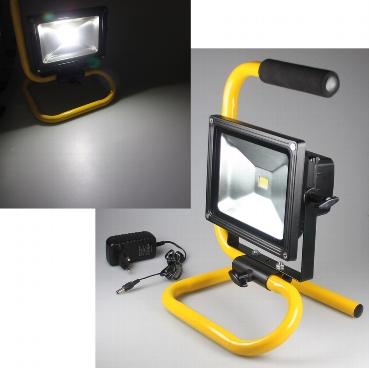 Projecteur type chantier ip44 a led 20w 1500 lumens 4200°k alimentation par accu