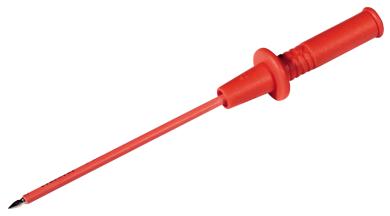 Pointe de touche à douille isolante 4mm - tige fine et flexible -ideal pour composant cms -cat1   60vcc - l= 65mm - rouge -