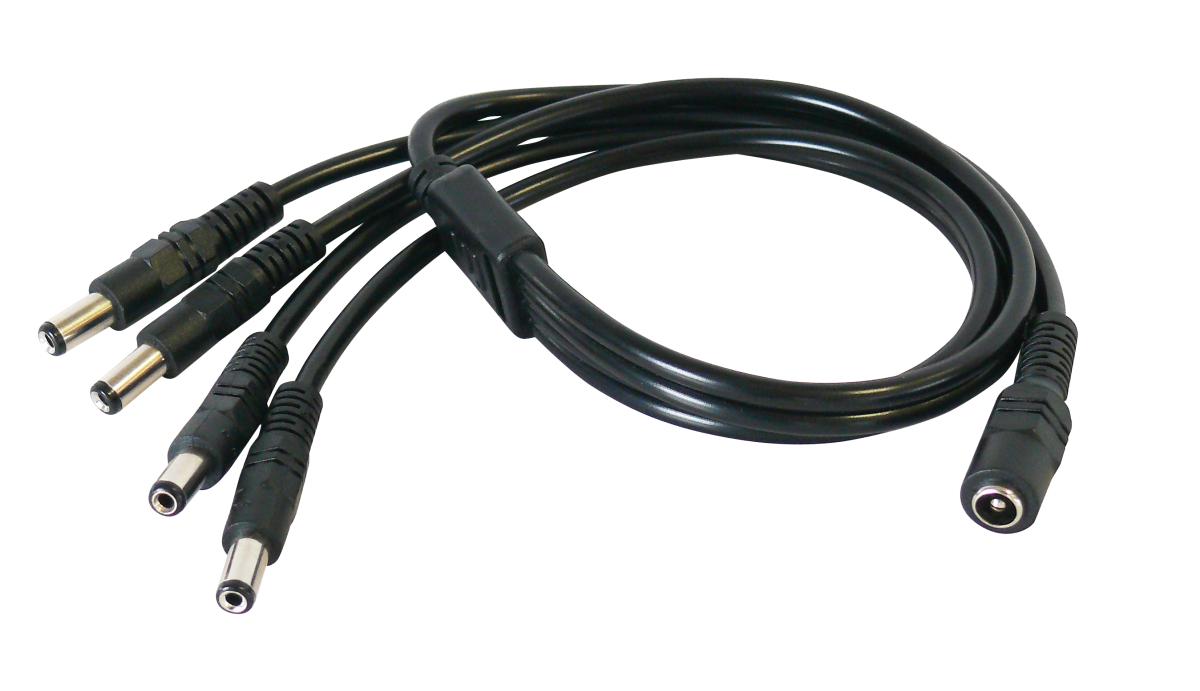 Cable répartiteur 4x fiches dc 2.1/5.5mm mâle vers 1x fiche dc 2.1/5.5mm femelle (idéale pédale effet)