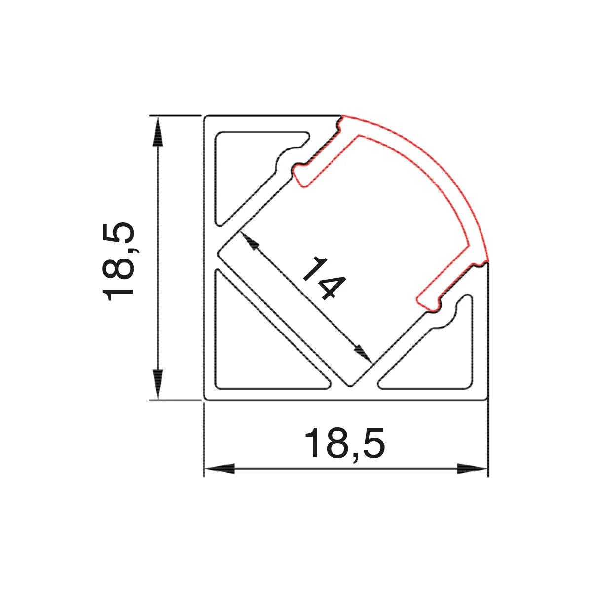 Profilé aluminium 18,5 x 18,5 mm 45° longueur 2 m