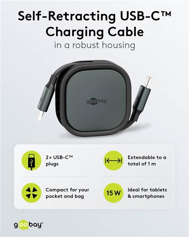 Câble haute qualité usb-c vers usb-c / 1.00 m / auto-enroulant / 480 mbps