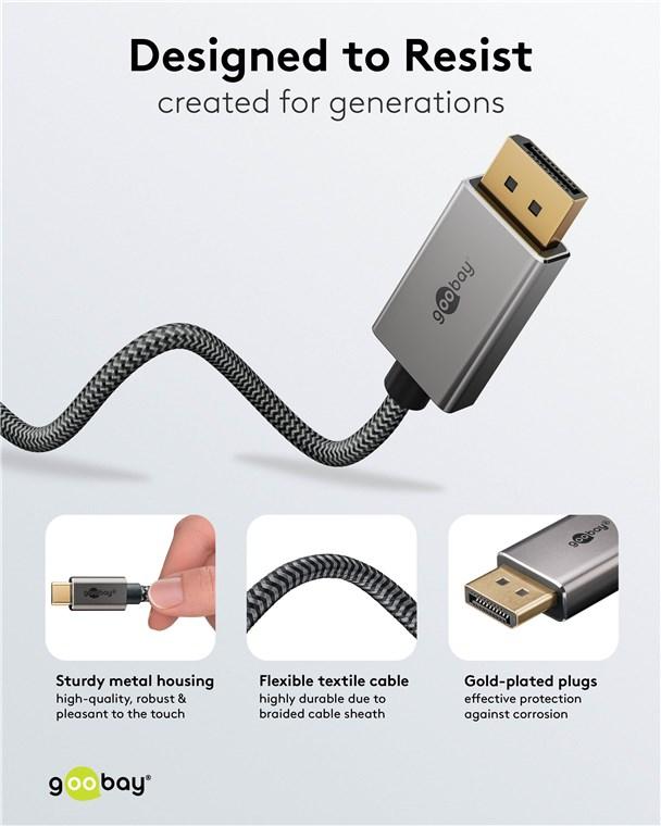 Câble renforcé usb-c vers displayport / 4k@60 hz / l=2 m