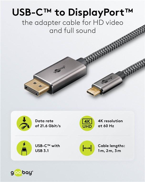 Câble renforcé usb-c vers displayport / 4k@60 hz / l=2 m