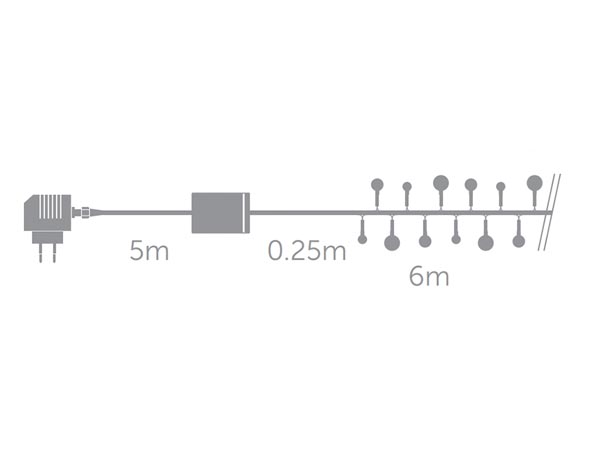 Guirlande 6m - 90 boules led - blanc - câble transparent - modulateur - 24 v - ip44